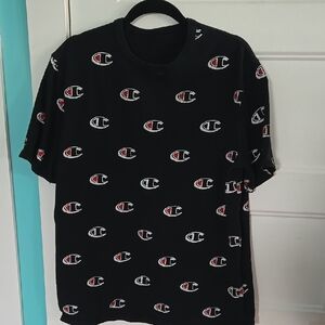 Champion Short Sleeve Black White Shirt. Sz Tag Missing Measures To Sz L See Inf